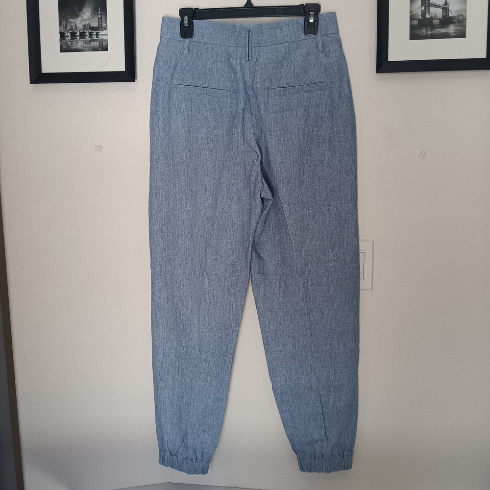 Brunello Cucinelli Jogger Pants Women 6 Blue Linen Pleated High Rise Italy - Picture 7 of 7
